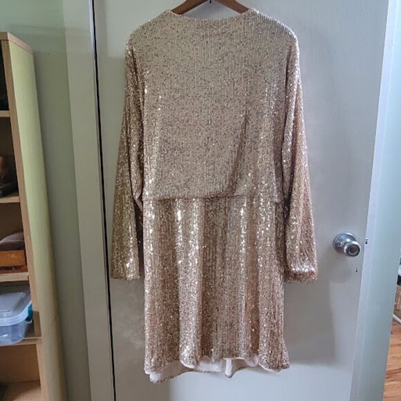 Gold & Champagne Sequin Wrap Dress, H&M - XXL - Picture 4 of 5